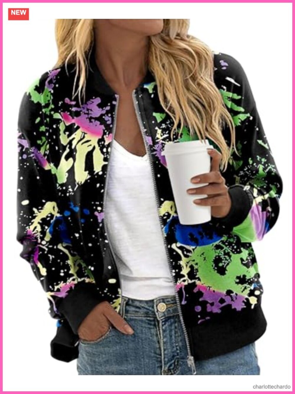 Women's Zip Up Bomber Jacket Casual Long Sleeve Sweatshirt with Pockets